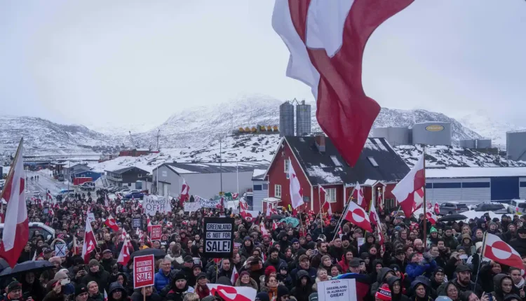 People protest against Trump’s policy towards Greenland and in front of the U.S. consulate in Nuuk, Greenland, on Jan. 17, 2026. – AP