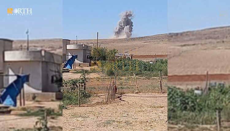 بۆردوومانێکی ئاسمانی تورکیا کە خاڵێکی چڕبوونەوەی سوپای سوریای کرد بە ئامانج لە رۆژئاوای کۆبانی – ئەرشیفی نۆرس پرێس