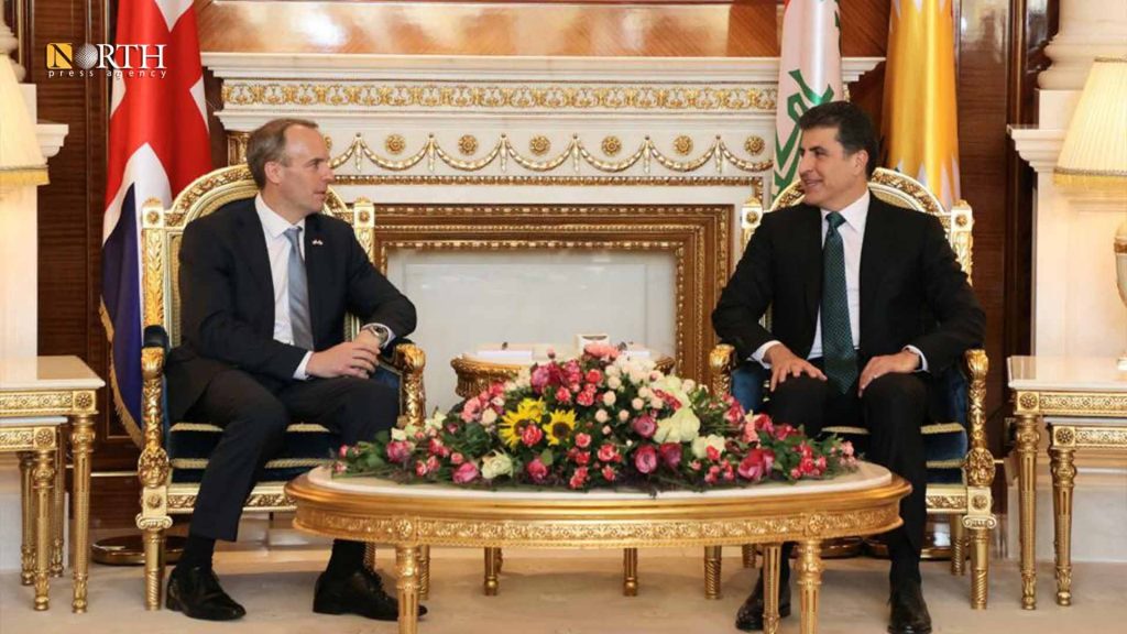 رئيس إقليم كردستان نيجيرفان بارزاني ووزير الخارجية البريطاني دومينيك راب ـ نورث برس