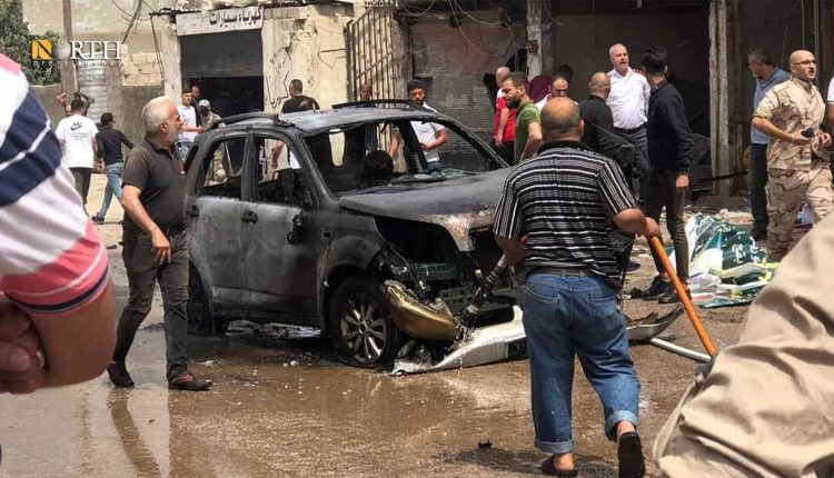 السيارة التي تعرضت للاستهداف في مدينة أزرع- نورث برس