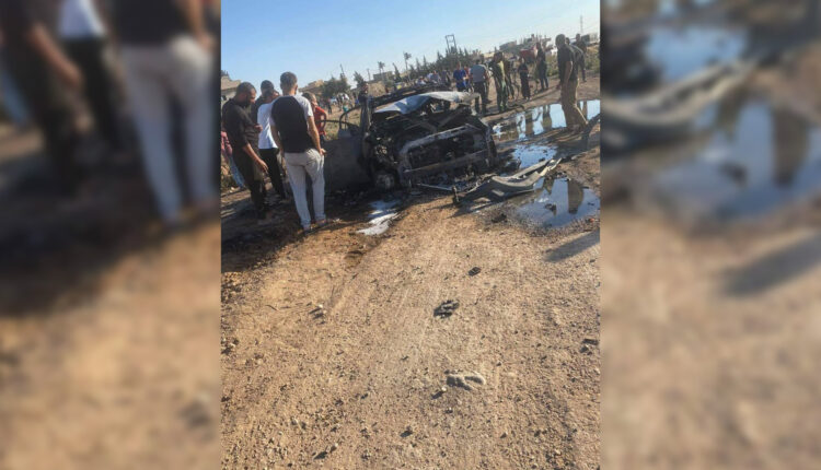 سيارة تم استهدافها من قبل طائرة مسيرة تركية في ريف القامشلي - متداول