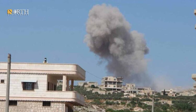 قصف روسي سابق على بلدة منطف جنوب إدلب، متداول