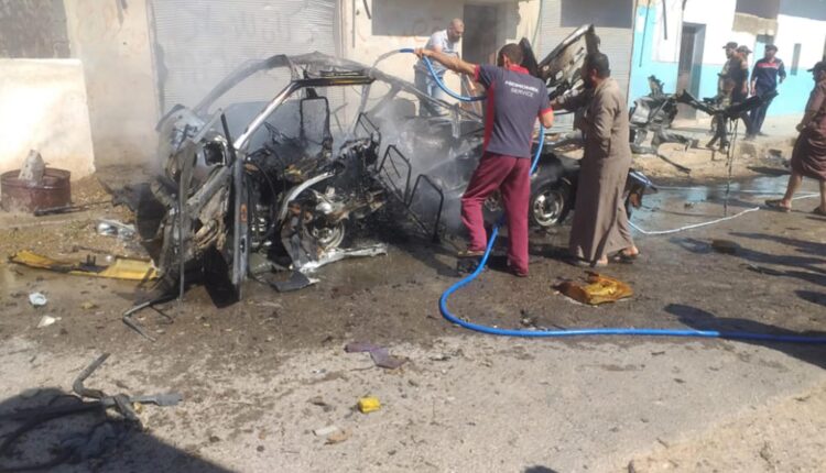آثار انفجار عبوة ناسفة بسيارة في قرية بصلجة شرق حلب- متداول