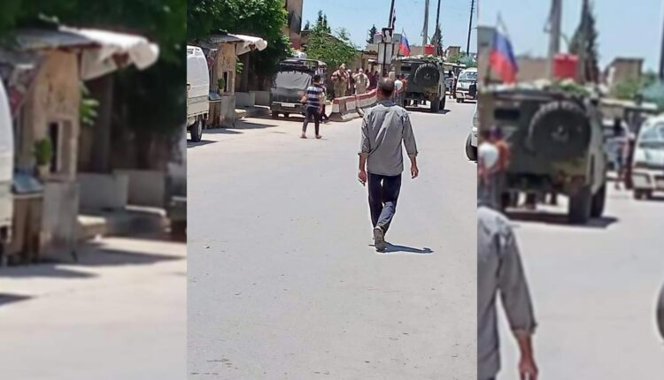 دورية عسكرية روسية تتفقد نقطة عسكرية استهدفتها تركيا بتل رفعت