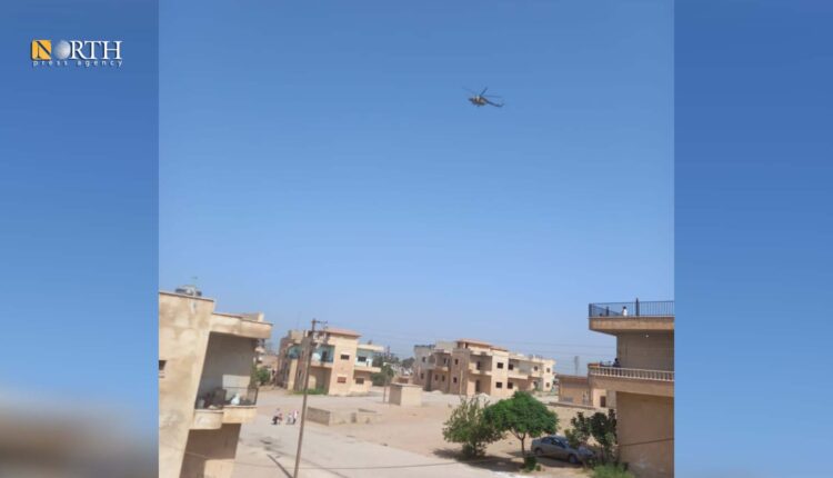 مروحية روسية تحلق برفقة الدورية المشتركة شمال الحسكة – نورث برس