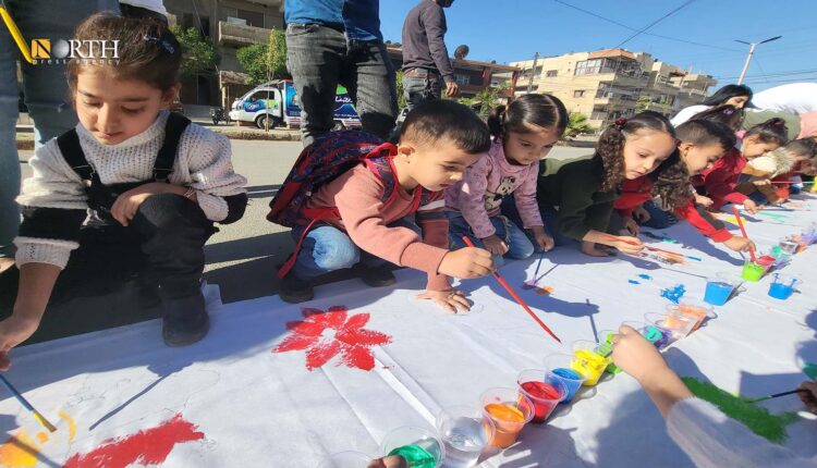 مبادرة رسم لوحة بانوراما في القامشلي لدعم الأطفال المصابين بالسرطان - نورث برس