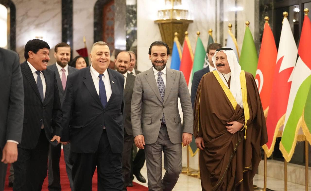 رئيس اتحاد البرلمان العربي والبرلمان العراقي محمد الحلبوسي يستقبل رئيس مجلس الشعب السوري حموده الصباغ - وسائل إعلام عراقية