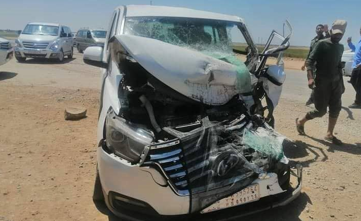 صورة متداولة لتضرر إحدى السيارات نتيجة الحادث المروري في ريف القامشلي