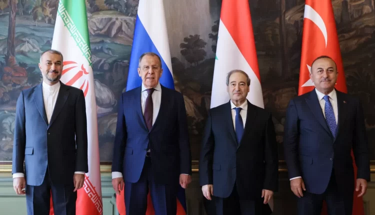 وزراء خارجية تركيا وروسيا وسوريا وإيران في اجتماع خاص بتطبيع العلاقات بين دمشق وأنقرة بالعاصمة موسكو بتاريخ 10 مايو - إنترنت