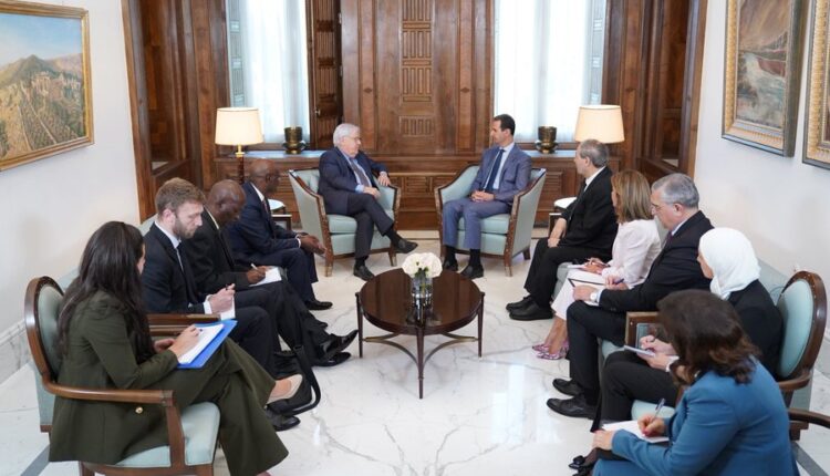 وكيل الأمين العام للأمم المتحدة للشؤون الإنسانية مارتن غريفيث يلتقي الرئيس السوري بشار الأسد في دمشق - حساب غريفيث على تويتر