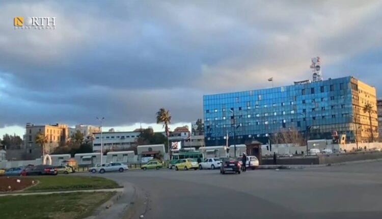 جانب من ساحة الأمويين يظهر فيه مبنى الهيئة العامة للإذاعة والتلفزيون- نورث برس