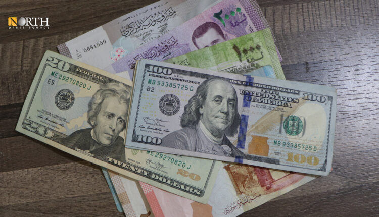 فئات نقدية للدولار الأميركي و الليرة السورية بأحد محال الصرافة بالحسكة - نورث برس