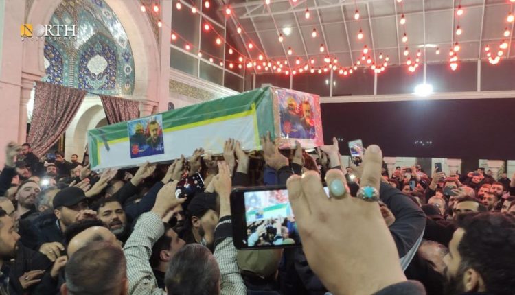 تشييع القيادي بالحرس الثوري رضي موسوي يوم أمس في دمشق قبل إرسال جثمانه إلى إيران - نورث برس
