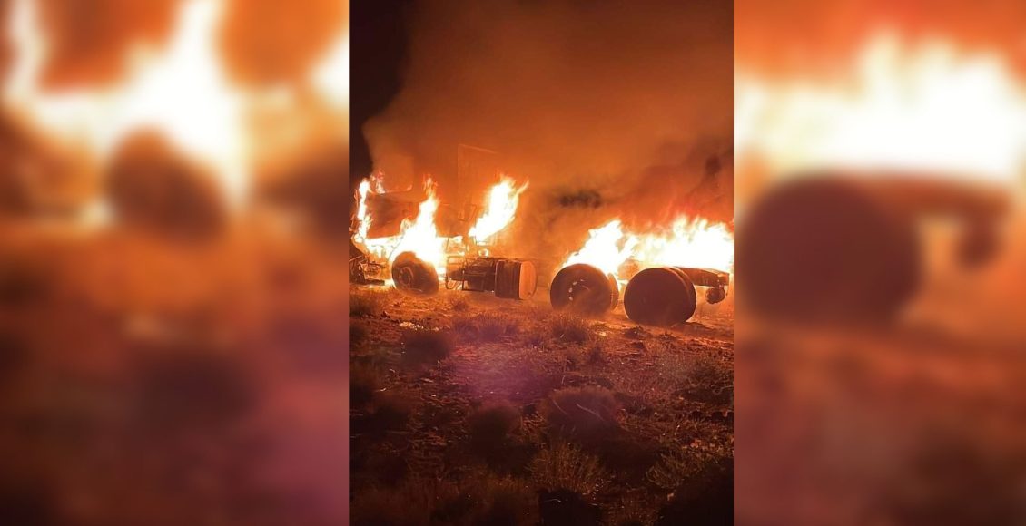 نيران مندلعة في شاحنة على الحدود بين سوريا ولبنان جراء قصف جوي إسرائيلي - متداول