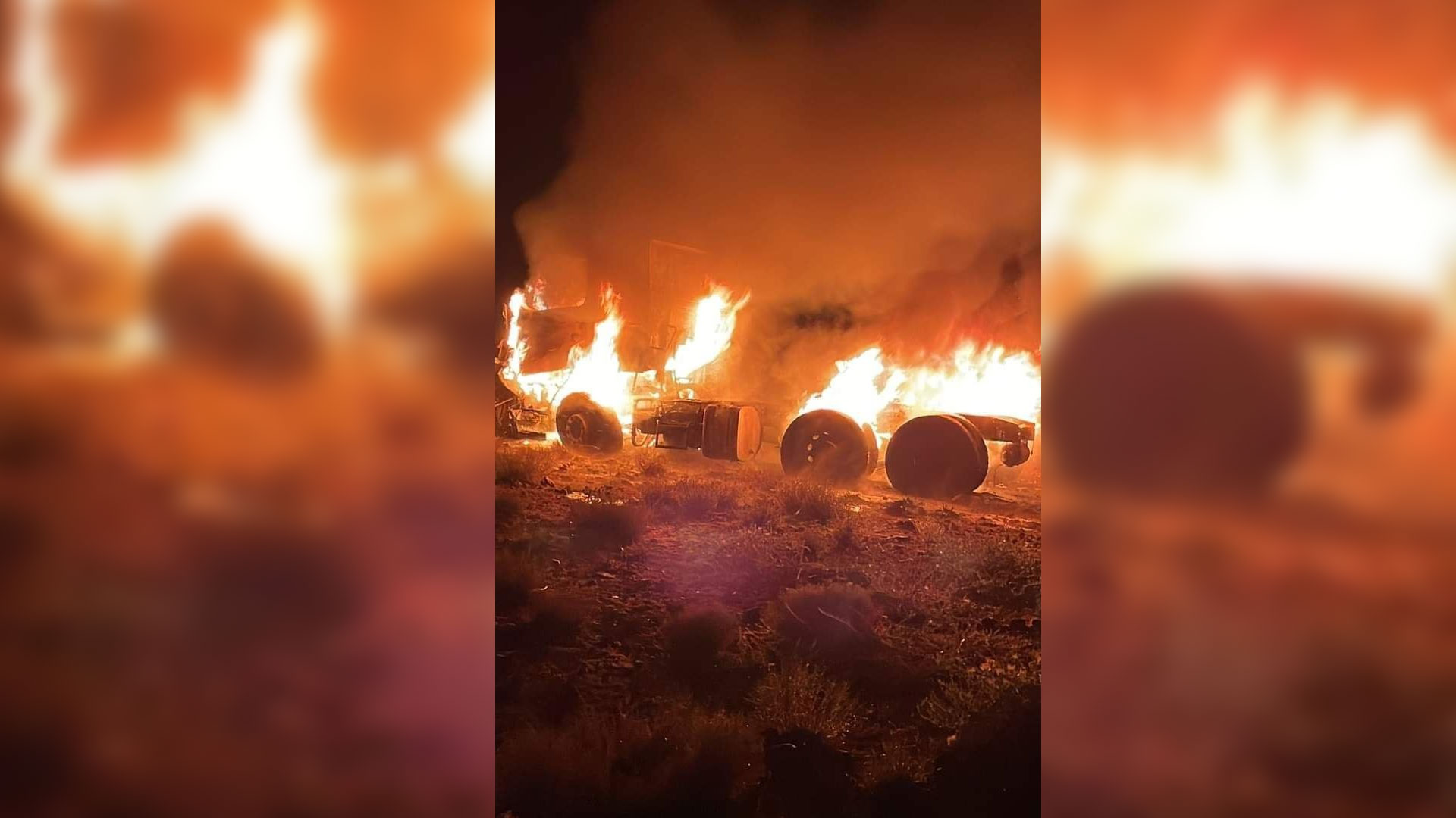نيران مندلعة في شاحنة على الحدود بين سوريا ولبنان جراء قصف جوي إسرائيلي - متداول