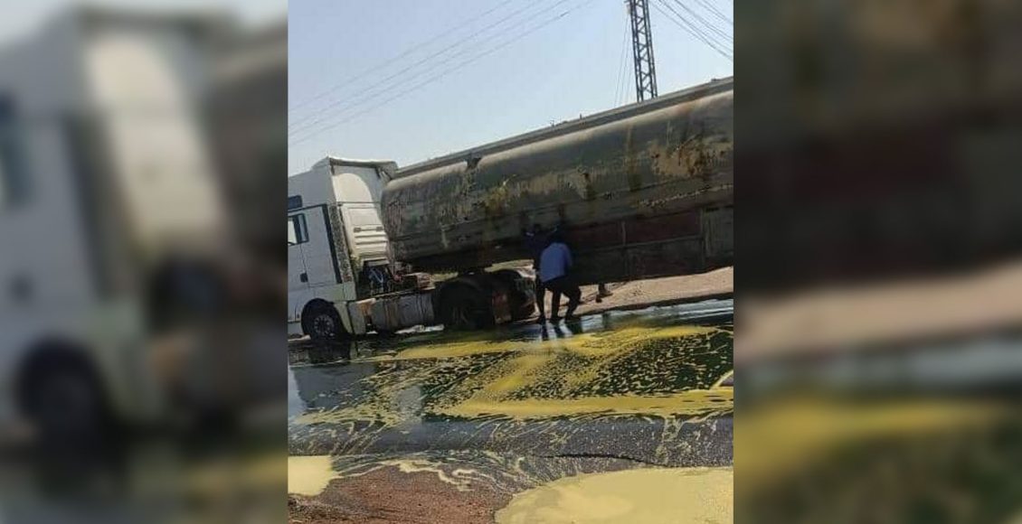تسريب مادة الفيول من صهريج بعد إطلاق الرصاص عليه من قبل خلايا "داعش" - متداول