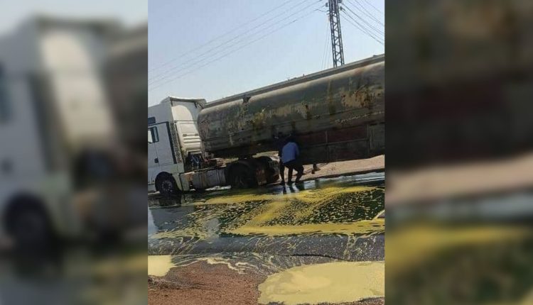 تسريب مادة الفيول من صهريج بعد إطلاق الرصاص عليه من قبل خلايا "داعش" - متداول