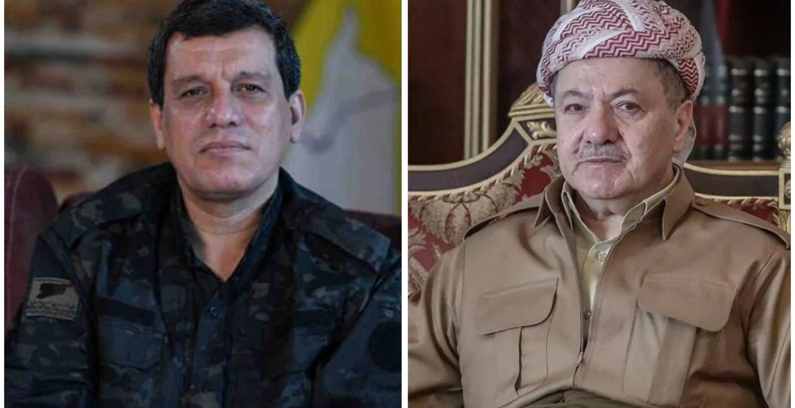 الزعيم الكردي مسعود البارزاني والقائد العام لقوات سوريا الديمقراطية الجنرال مظلوم عبدي