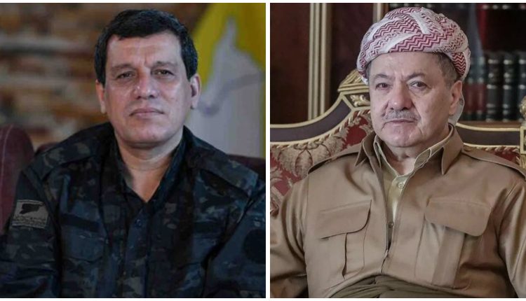 الزعيم الكردي مسعود البارزاني والقائد العام لقوات سوريا الديمقراطية الجنرال مظلوم عبدي