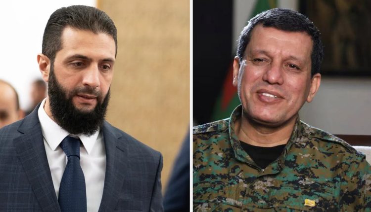 قائد الإدارة السورية الجديدة أحمد الشرع وقائد قوات سوريا الديمقراطية مظلوم عبدي
