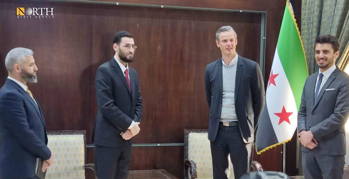 اجتماع وزير المالية في حكومة تصريف الأعمال السورية محمد أبا زيد مع القائم بأعمال ألمانيا بيورن غيرمان - نورث برس