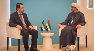 لقاء وزير الخارجية السوري أسعد الشيباني مع نظيره الإماراتي عبد الله بن زايد آل نهيان