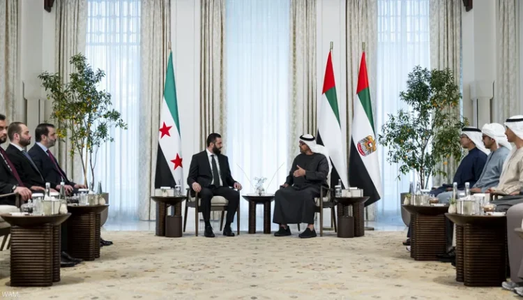 استقبال رئيس دولة الإمارات محمد بن زايد للرئيس السوري أحمد الشرع