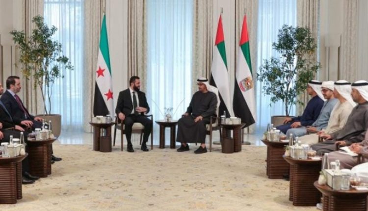لقاء الرئيس السوري أحمد الشرع ورئيس دولة الإمارات العربية المتحدة الشيخ محمد بن زايد آل نهيان في أبو ظبي