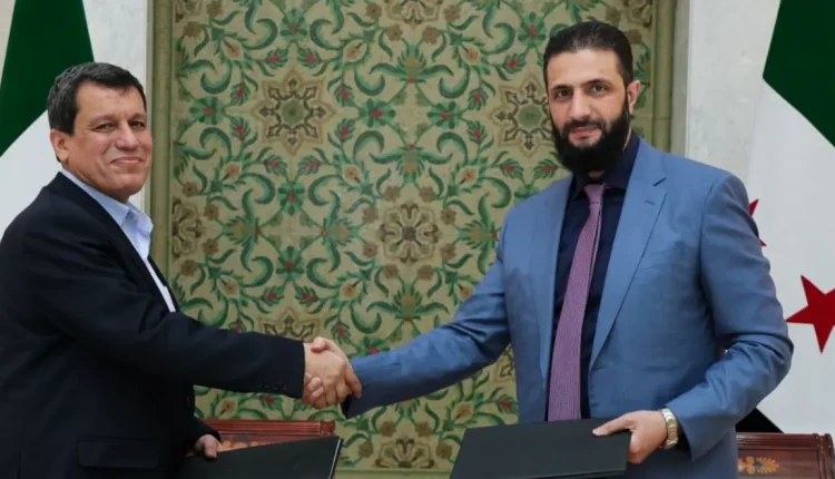الرئيس السوري أحمد الشرع والقائد العام لقسد الجنرال مظلوم عبدي