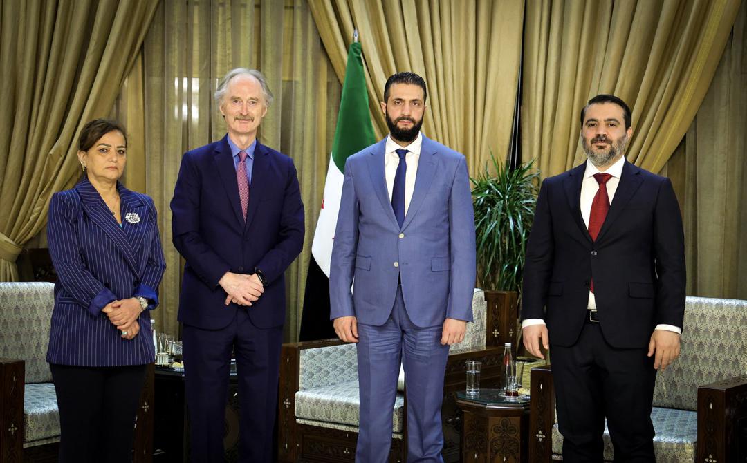لقاء بيدرسون بالرئيس الشرع ووزير الخارجية أسعد الشيباني
