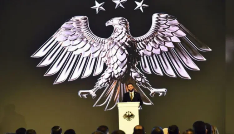 الرئيس الانتقالي السوري أحمد الشرع يلقي كلمة خلال حفل إشهار الهوية البصرية الجديدة