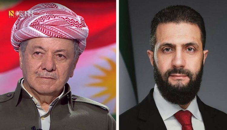 الرئيس السوري أحمد الشرع والزعيم الكردي مسعود برزاني