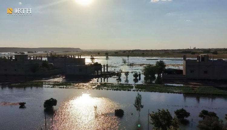 مساحات شاسعة غمرتها مياه الفرات في دير الزور ـ نورث برس