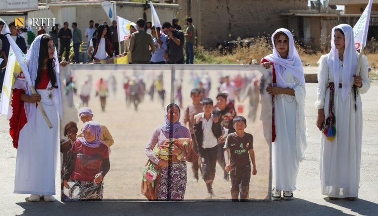 مسيرة نظمها البيت الإيزيدي غرب القامشلي بالذكرى العاشرة لهجوم “داعش” على شنكال - نورث برس/ أرشيفية