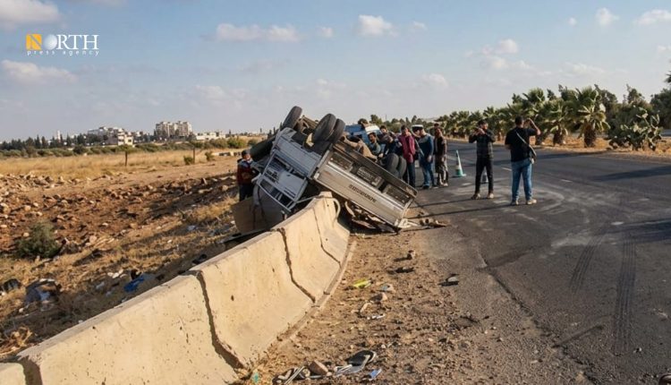 حادث سير على أوتوستراد درعا _ دمشق _ نورث برس